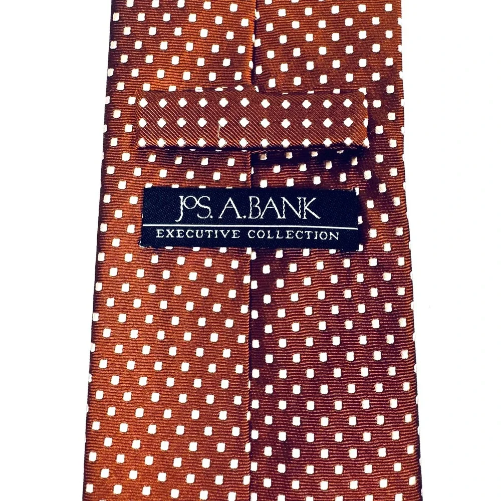 Jos A Bank Executive Collection Tie Brown White‎ Polka Dit Silk Necktie Classic